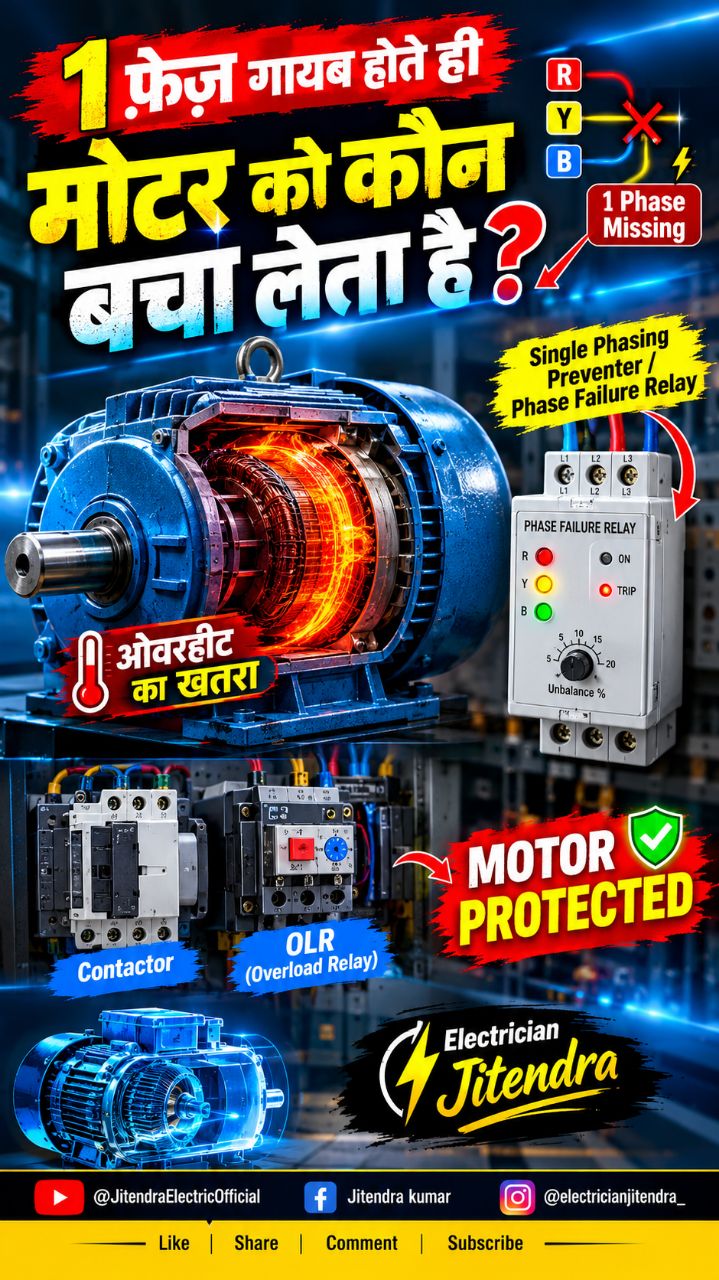 ⚡ 1 फेज गायब होते ही मोटर को कौन बचाता है? 😱 | Single Phasing Preventer Explained 🔥 #Shorts