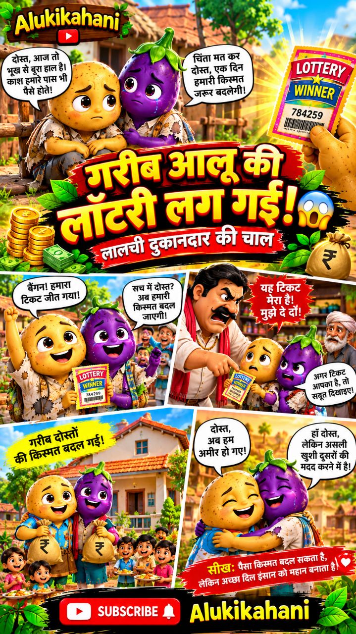 गरीब आलू की लॉटरी लग गई 😱💰 | लालची दुकानदार की चाल 😡 | Hindi Cartoon Story #shorts