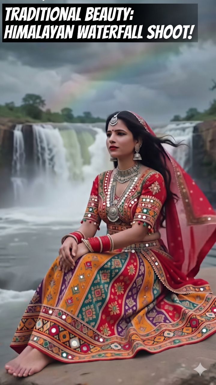 Traditional Desi Look By Waterfall | Ethnic Beauty & Nature Vibes