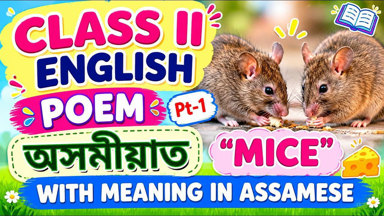 😘Class II English poem😎 "Mice" with meaning in Assamese pt-1🤗