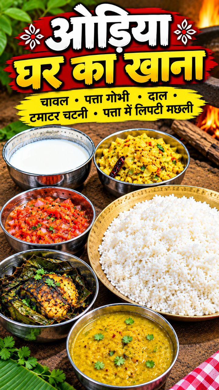 😋 देसी ओड़िया घर का खाना ❤️ चावल, दाल, पत्ता गोभी और पत्ता पोड़ा मछली 🍚🐟 #Bideo