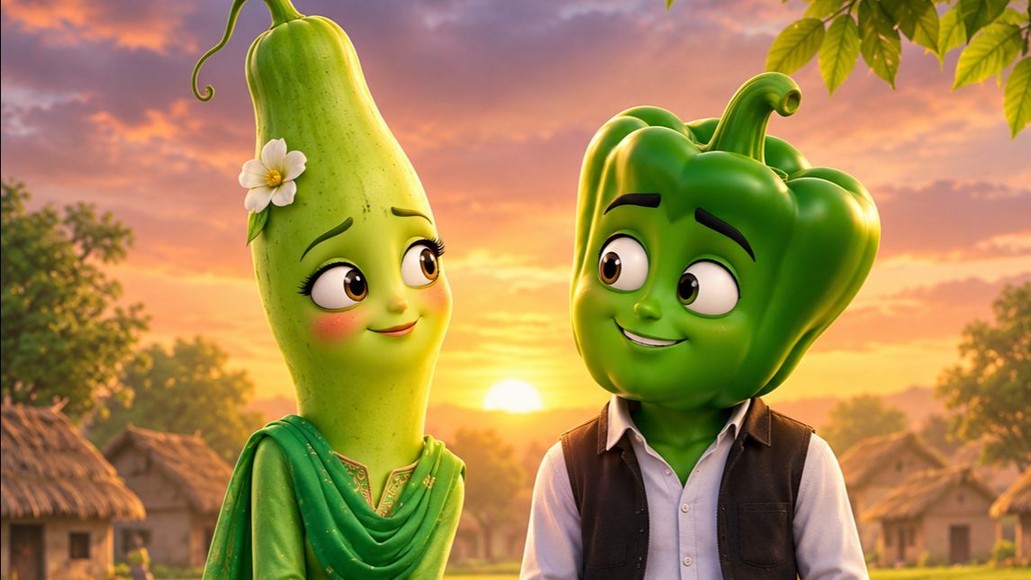 😍 The Love Story of Bottle Gourd & Green Capsicum 🥒🫑 | Magical Village Cartoon Story ❤️