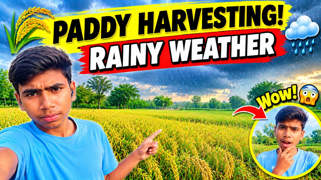 🌾 Paddy Harvesting Begins! 🌧️ Rainy Weather in Village | Farming Vlog