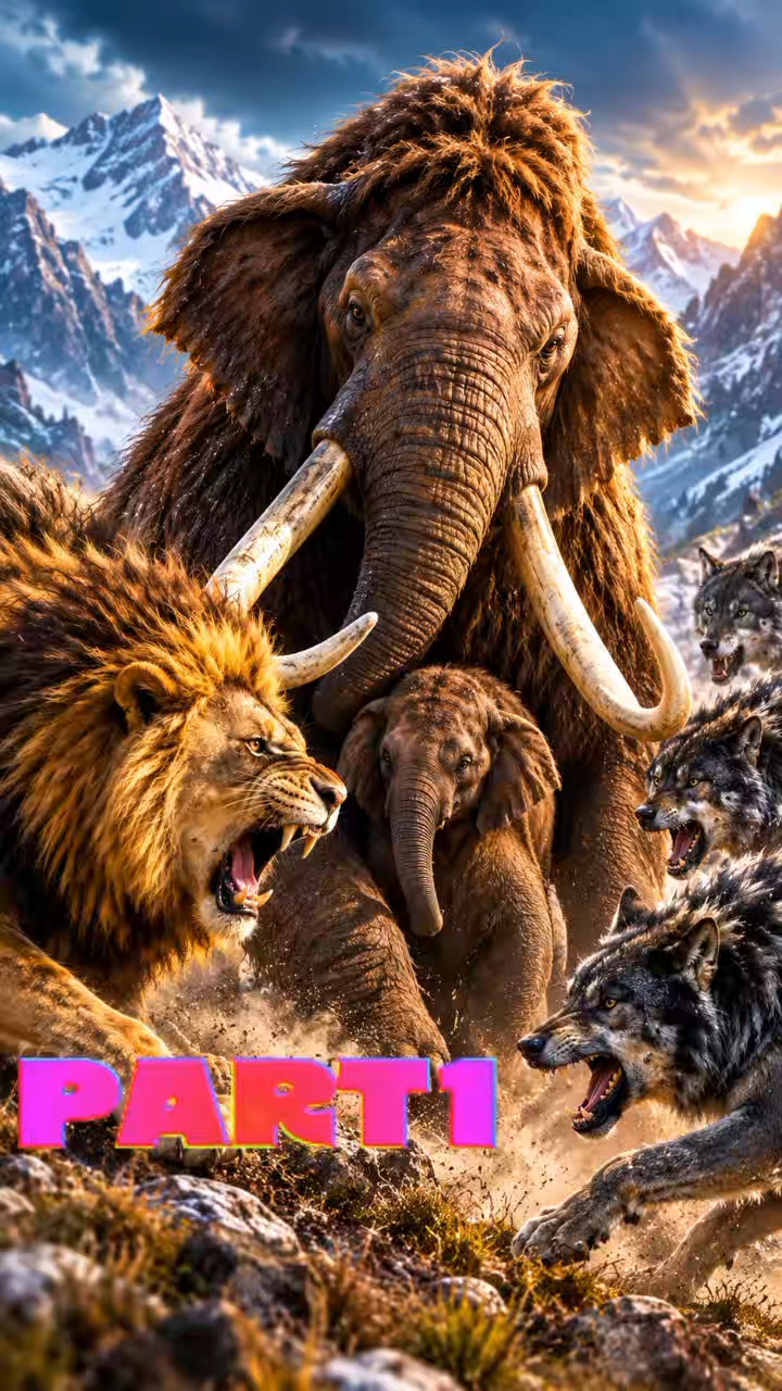 😱 Can a Mighty Mammoth Save Its Baby from a Fierce Lion and Giant Wolves? 🦣🦁🐺
A brave mammoth fi