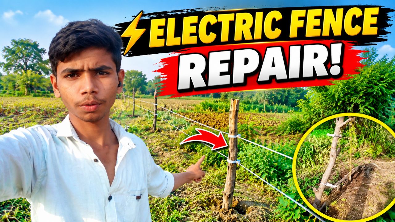झटका मशीन के खंबे गाड़कर तार को सही किया | Electric Fence Repair 🚜🌾 | Village Farming Vlog