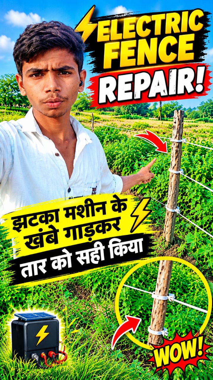 झटका मशीन के खंबे गाड़कर तार को सही किया | Electric Fence Repair 🚜🌾 | Village Farming Vlog