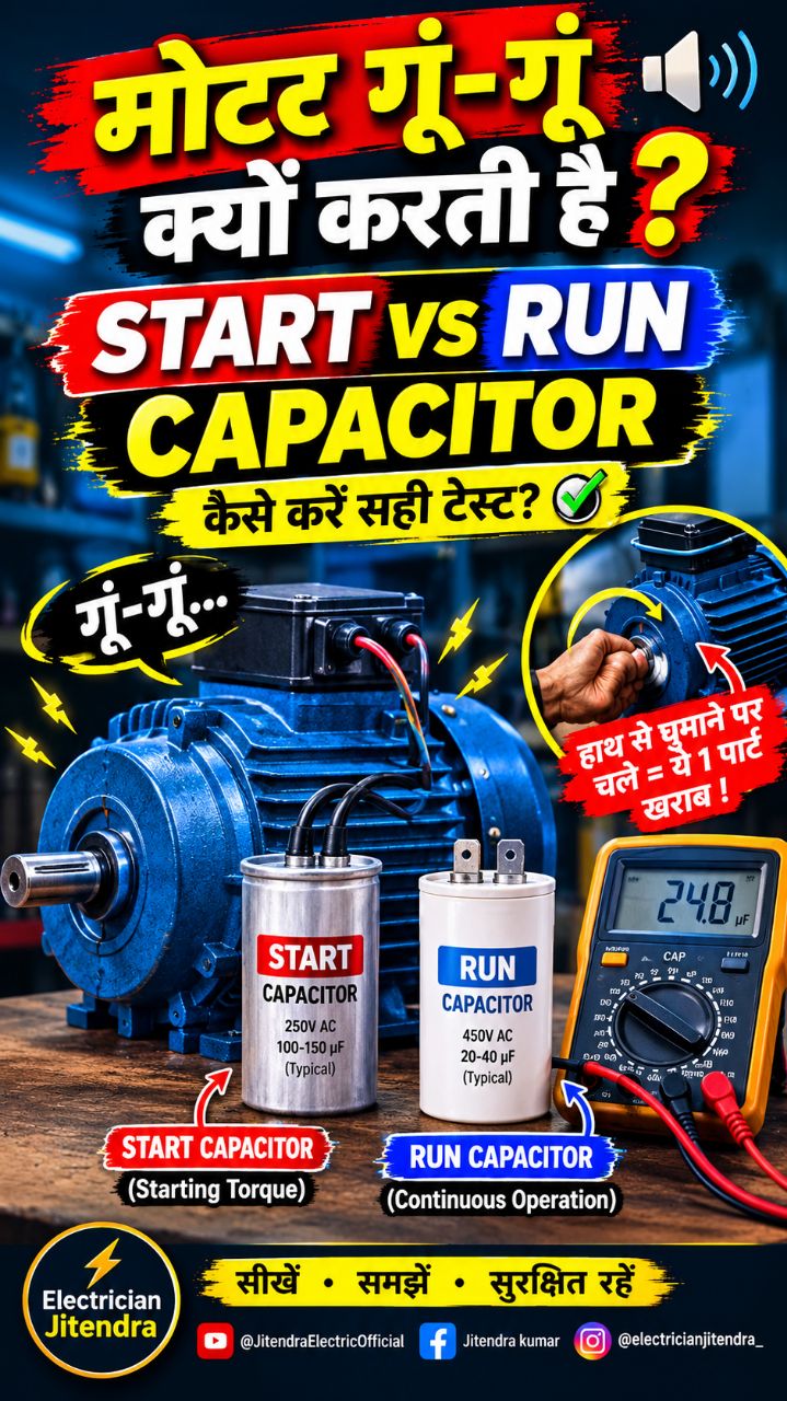 मोटर गूं-गूं करती है लेकिन स्टार्ट नहीं होती? 😱 Start vs Run Capacitor का फर्क जानें! ⚡ #Shorts
