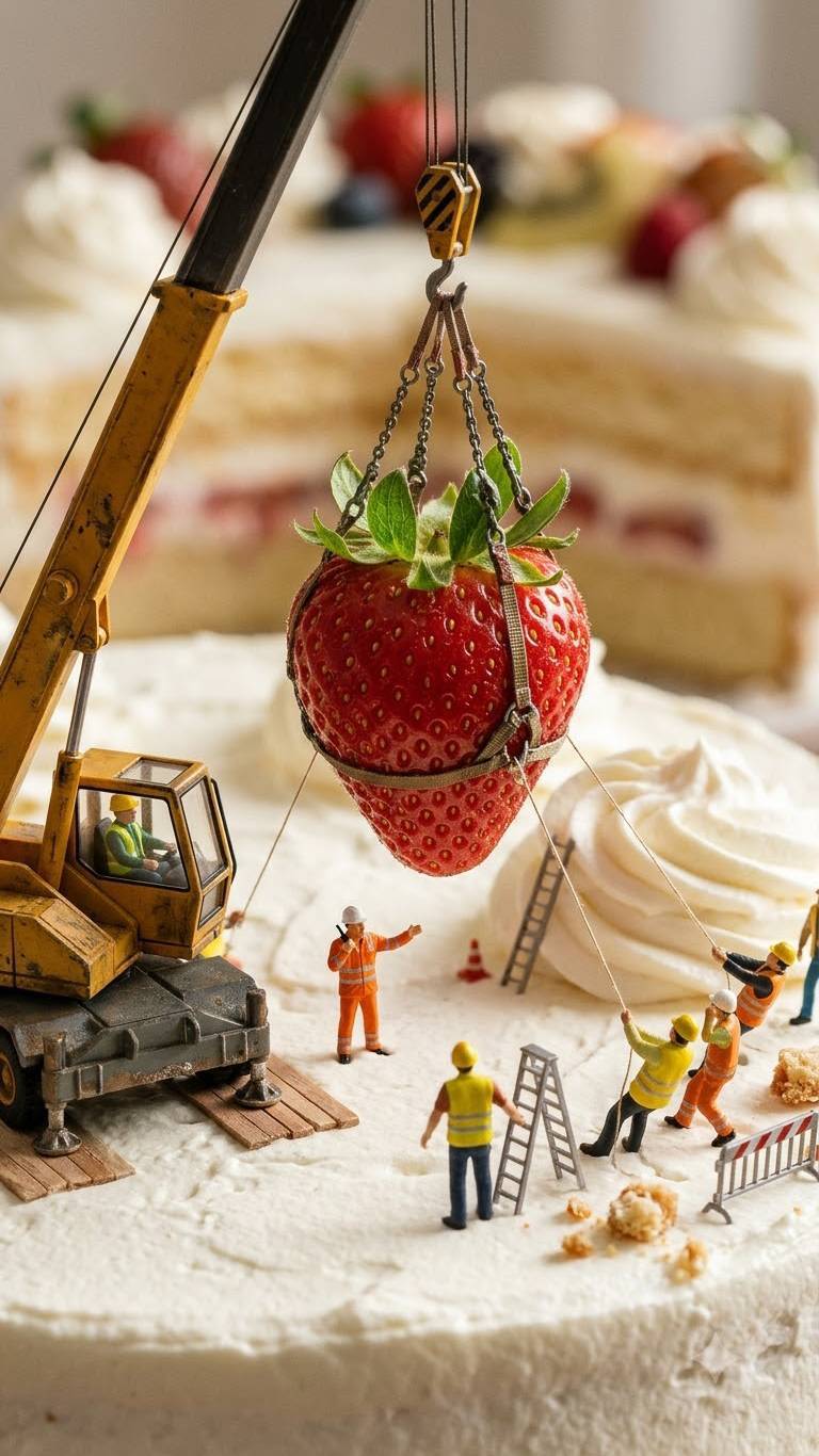 The Tiny Construction Workers Building a GIANT Strawberry Cake! 🍓