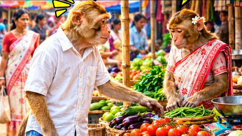 বান্দৰৰ বুন্ধিত লোকৰ হাহিৰ 🙏🤩🥰🤩🙏 #bazar #monkey #views1m #nonfollowers #comedy #viralreelsシ