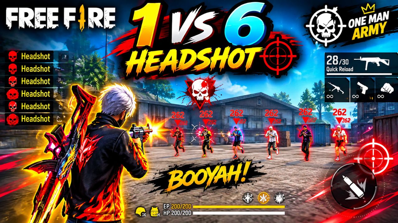 🔥 1 VS 6 Headshot Challenge 😈 | Free Fire MAX #shorts #freefire #viral #trending #Bideo #gaming