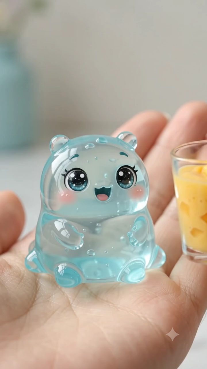 Tiny Blue Jelly Creature Filled with Mango Smoothie! 🩵🥭😍 | Satisfying ASMR #Shorts