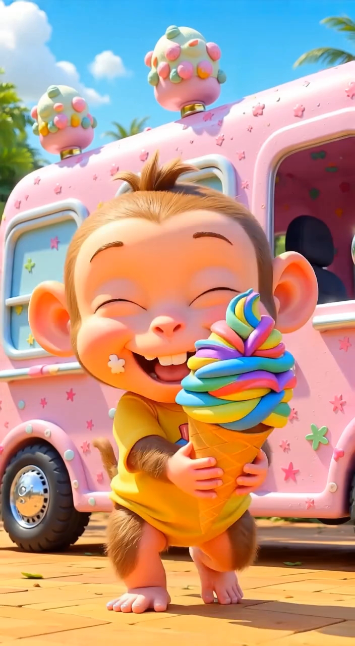 Baby monkey eating ice cream