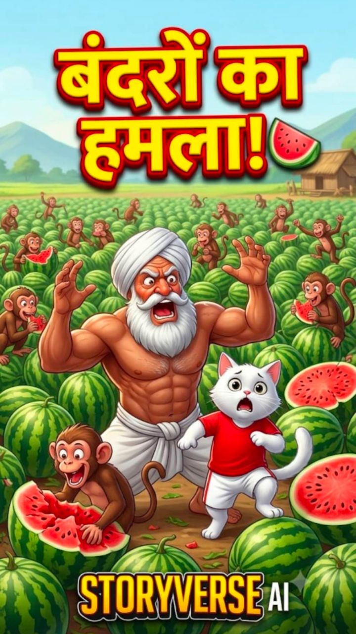 Billi aur Kisan ne ugaye ajeeb tarbooz 🍉 bandaro ne kiya hamla! #shorts #aiart #storyverseai