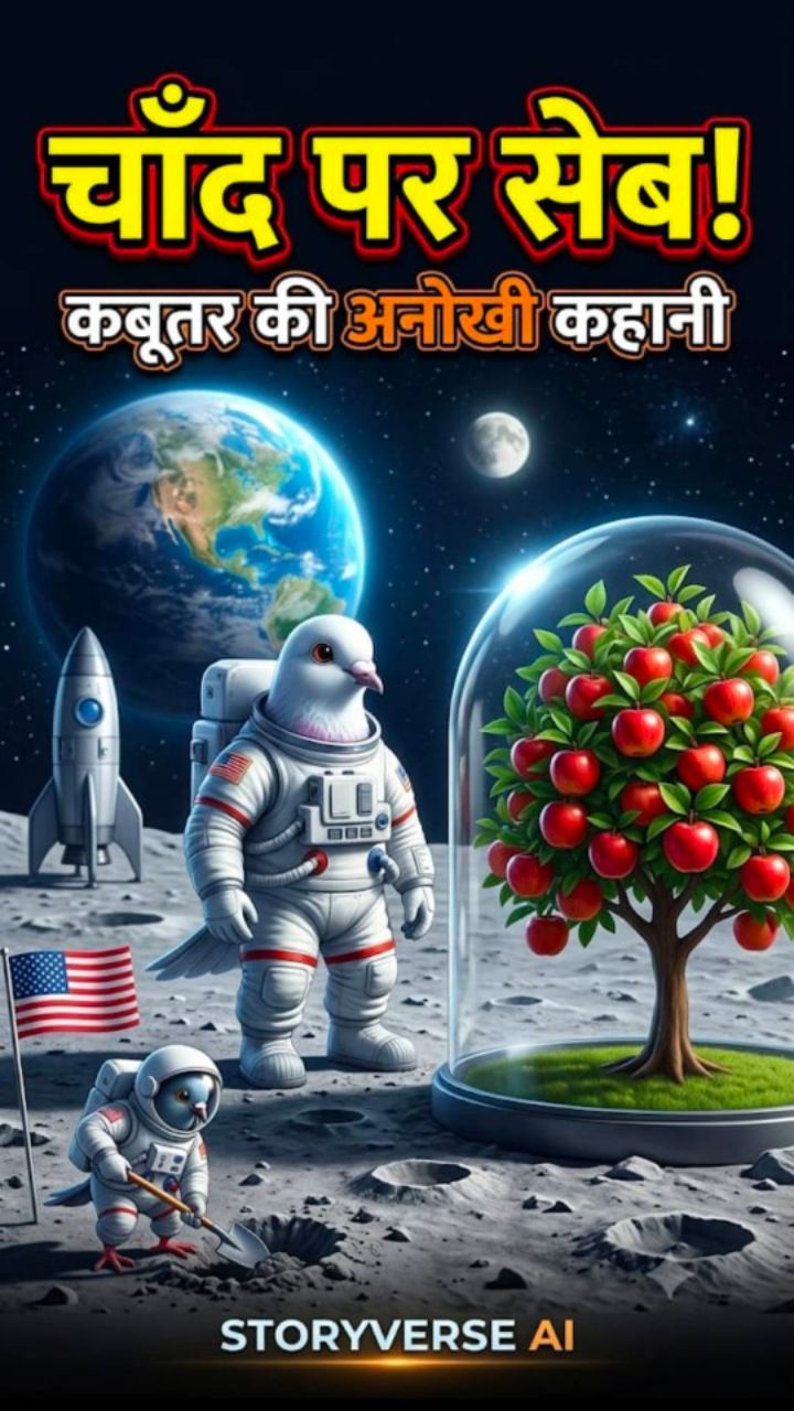 Kabootar ne Rocket banakar Chand par ugaya Seb ka ped 🚀🍎 #shorts #aiart #storyverseai