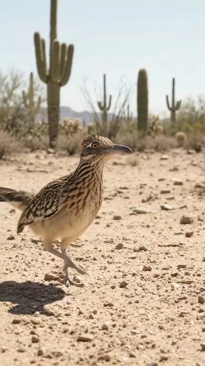 Watch a hilarious and exciting wildlife chase as a speedy roadrunner races through the desert! 🐦💨