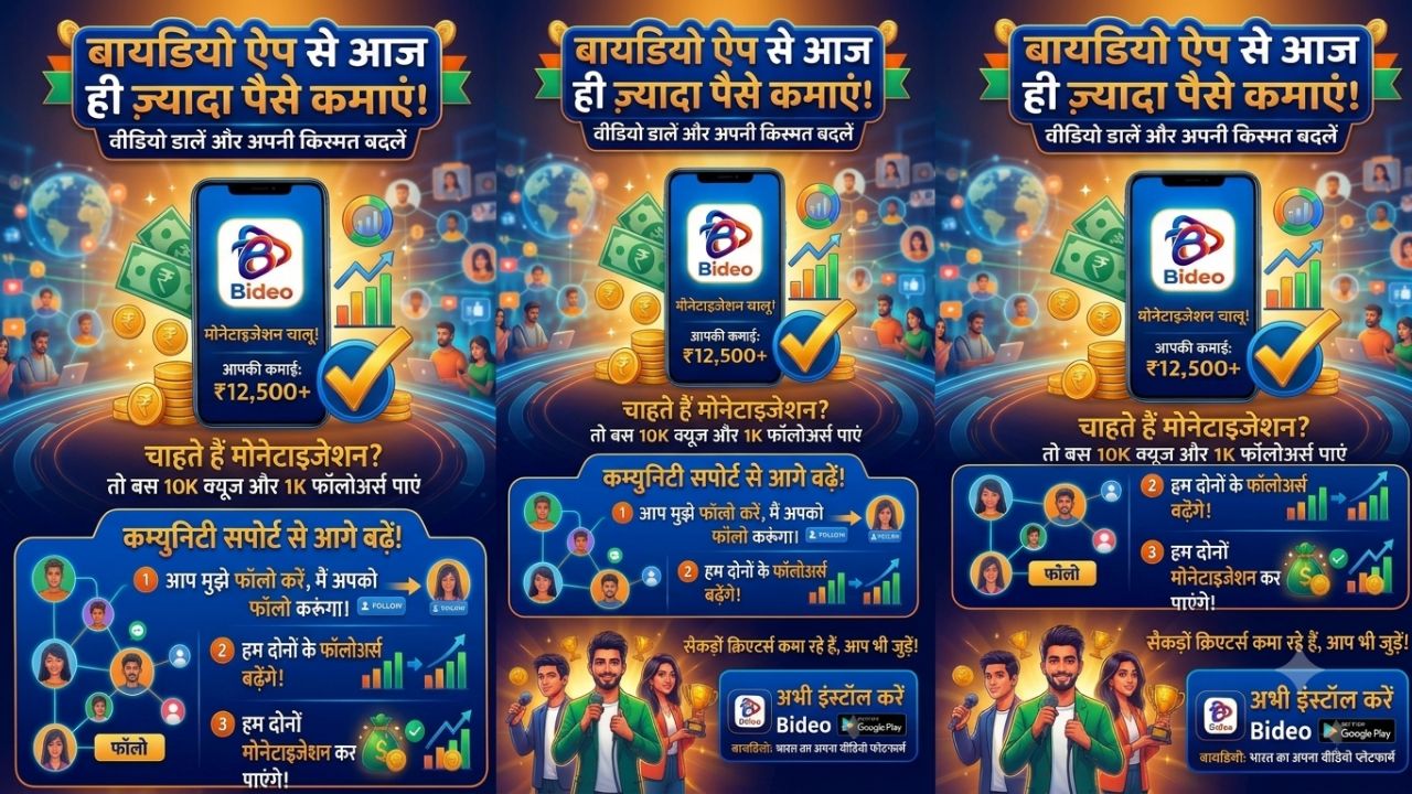 ​विकल्प 1: 🚀 Bideo पर जल्दी मोनेटाइजेशन कैसे करें? | Sabhi Ek Dusre Ko Follow Karein!
​