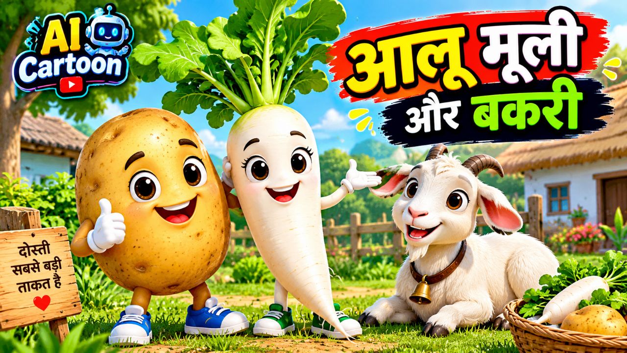 🥔🥕🐐 आलू, मूली और बकरे की मेहनत और सफलता | AI Cartoon Story | Hindi Moral Story ❤️