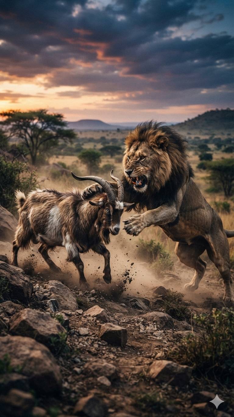 Lion vs Wild Goat 🦁 | Epic Wildlife Battle in the African Savanna