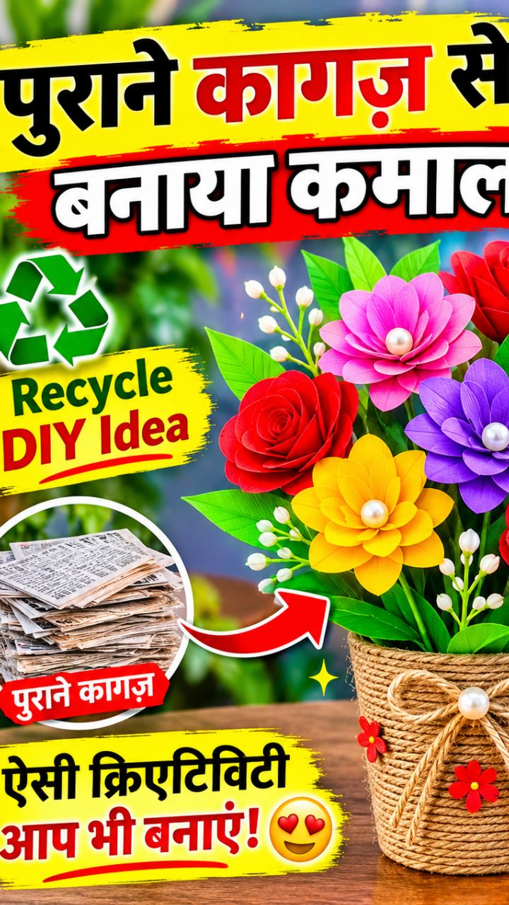 🌸 पुराने कागज़ से बनाई ऐसी खूबसूरत क्राफ्ट! 😍✨
देखिए कमाल की Handmade Art और रंग-बिरंगे फूलों का श