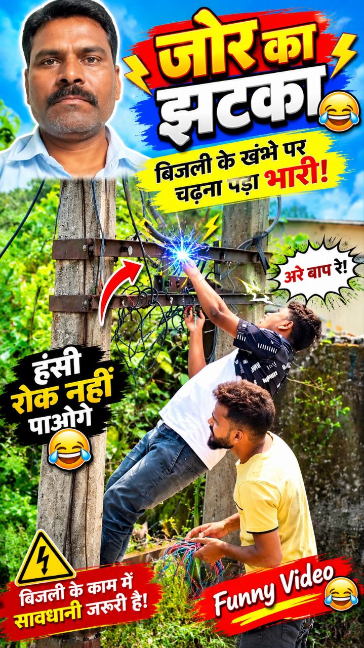 ⚡ जोर का झटका 😂 बिजली के खंभे पर चढ़ना पड़ा भारी! 🤣 | देसी कॉमेडी