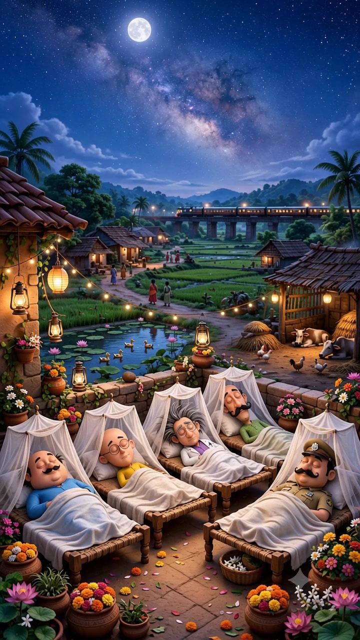 peacefully village night life under star ⭐