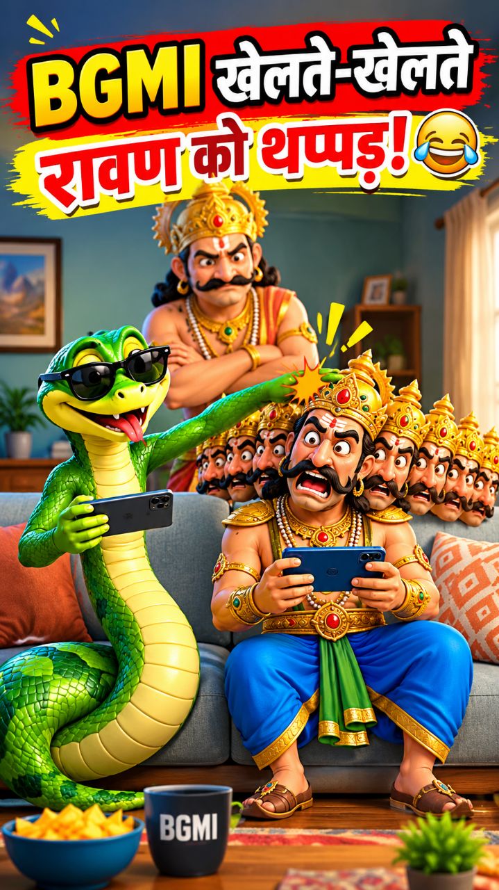 🎮 Title: 🤣 सपवा ने BGMI खेलते हुए रावण को थप्पड़ मार दिया! 😂🐍🔥

#short #sapwa #ravan #catoon