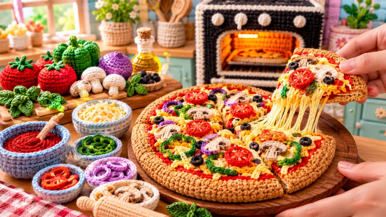 Everything Is Made of Yarn! 😍 Tiny Crochet Pizza Kitchen