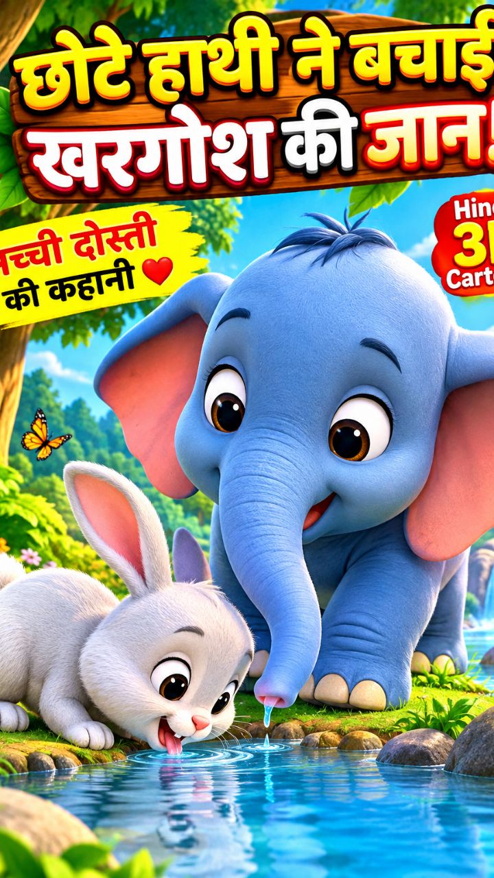 🐘 छोटे हाथी ने प्यासे खरगोश की मदद की ❤️🐰 | सच्ची दोस्ती की प्यारी कहानी | 3D Cartoon #Shorts