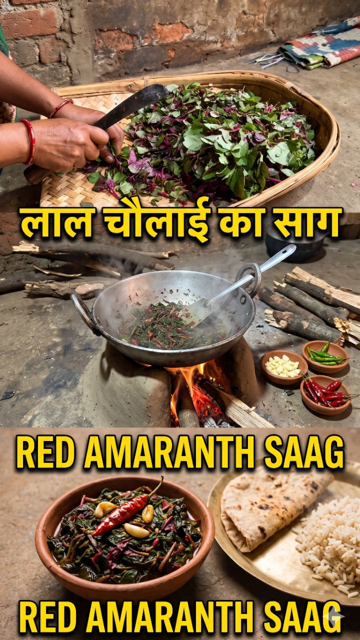 लाल चौलाई का साग बनाने का देसी तरीका 😋🔥 | Red Amaranth Saag Recipe | Village Cooking