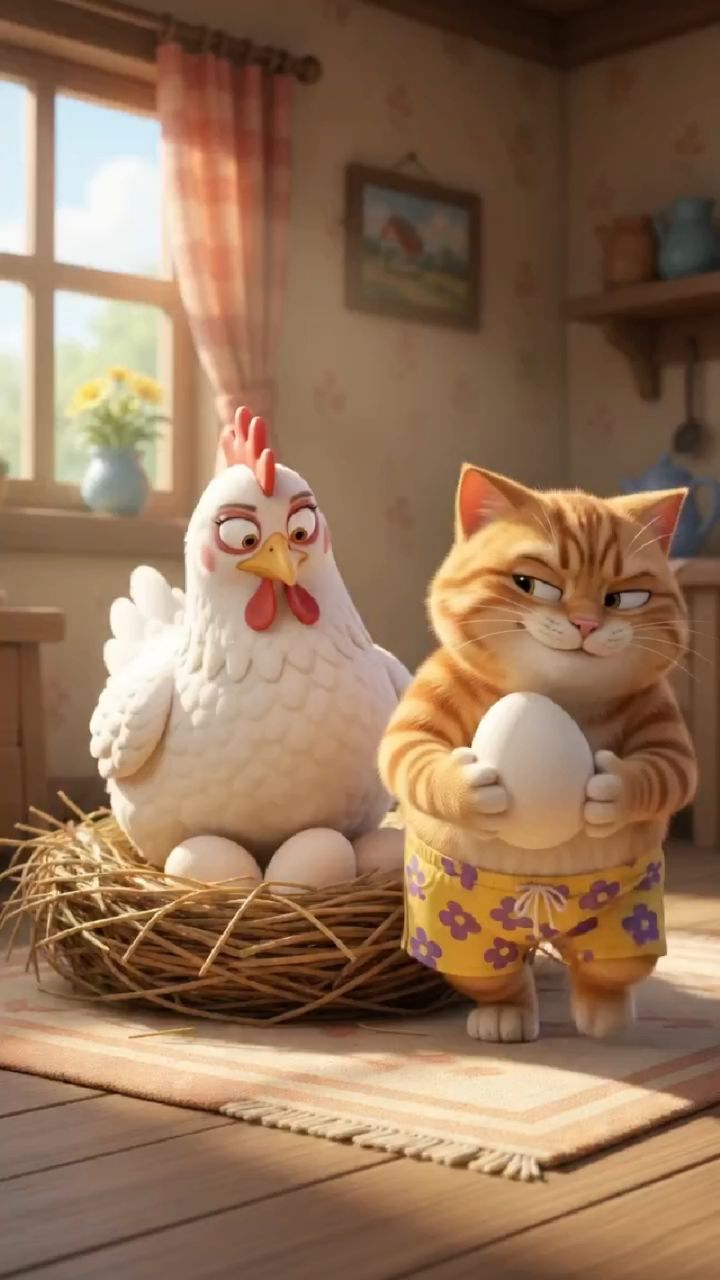 Funny cat comedy entertainment rooster cartoon virel video