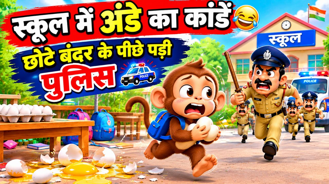 😂 स्कूल में अंडे का कांड 🥚🐒 | छोटे बंदर के पीछे पड़ी पुलिस 🚔 | Hindi Cartoon Story