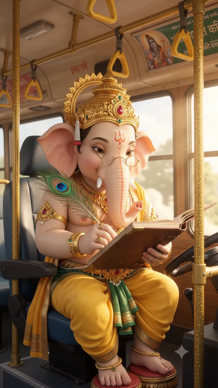 गणेश जी सभी भगवान की टिकट काटते हुए