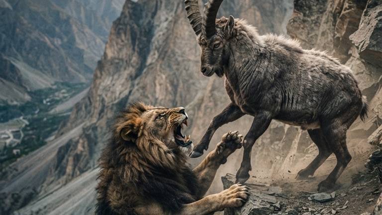 Lion vs Mountain Goat 🐐 | Epic Battle on the Edge of a Cliff! 😱
