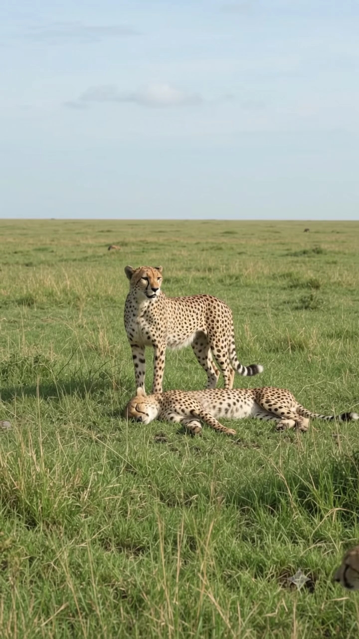 🐆 A Rare Moment in the Wild! Mother Cheetah and Her Family on the African Savanna 🌿❤️