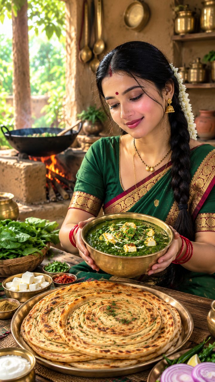 Desi Gaon Ki Bahu Ne Banaya Palak Paneer Aur Lachha Paratha 😍🌿 | Indian Village Cooking