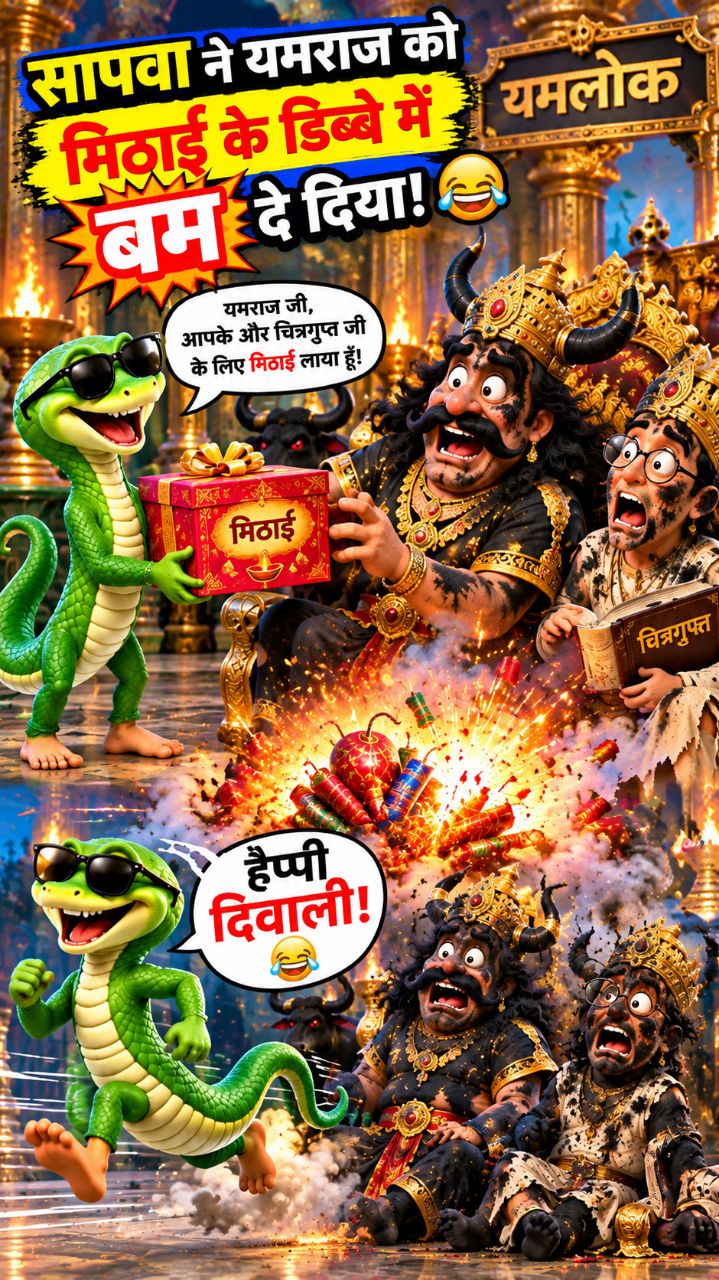 सापवा ने यमराज को मिठाई के डिब्बे में बम दे दिया 😂💣 | Sapwa Comedy #Shorts
Hashtags: