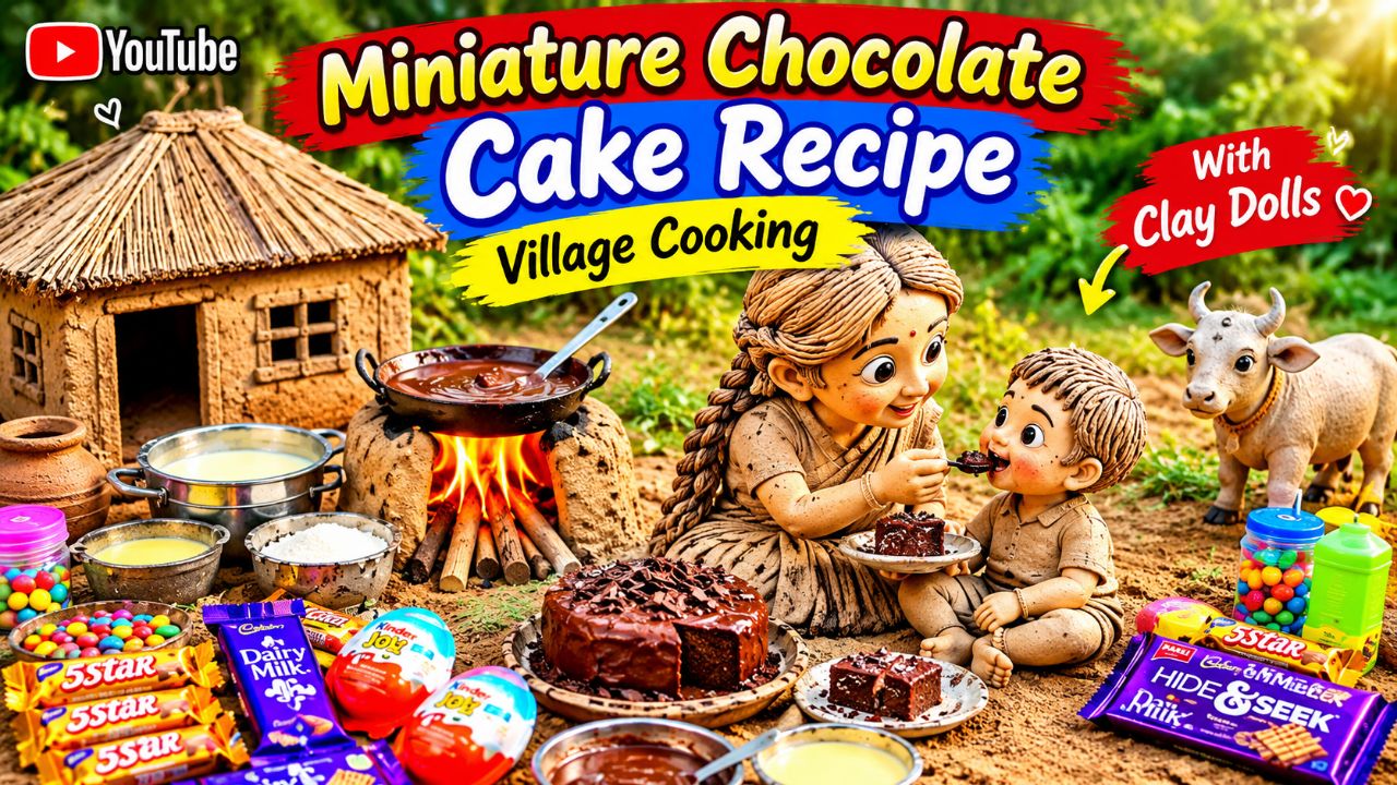 Miniature Chocolate Cake Recipe, Miniature Cooking, Village Cooking, Clay Doll Cooking, Miniature