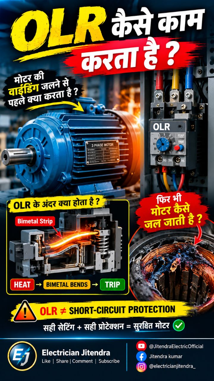 OLR कैसे काम करता है? ⚡ मोटर की Winding जलने से कैसे बचाता है? | Electrician Jitendra #Shorts
