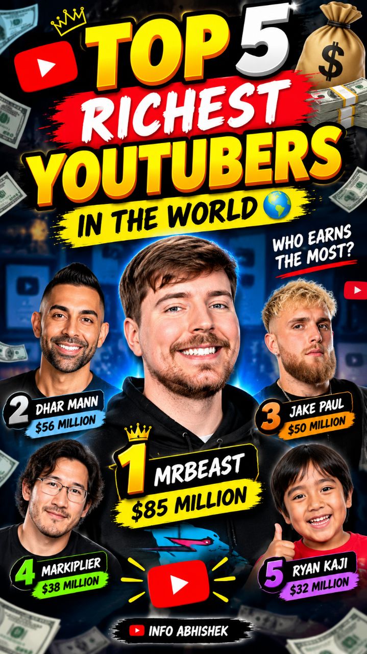 🌍 Top 5 Highest-Earning YouTubers in the World 💰😱