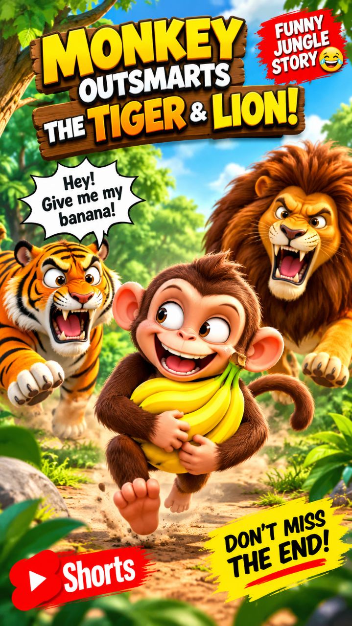 😂 Monkey Outsmarts the Tiger & Lion! 🐒🐯🦁 | Funny Jungle Cartoon #Shorts