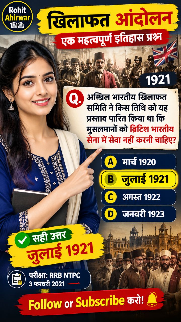 RRB NTPC GK प्रश्न 🔥 खिलाफत समिति ने प्रस्ताव कब पारित किया? | History GK #Shorts