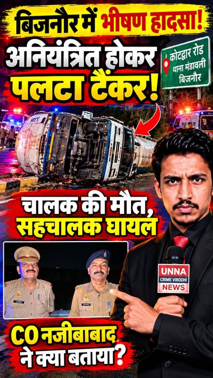 🚨 बिजनौर में भीषण हादसा! कोटद्वार रोड पर पलटा टैंकर, चालक की मौत | Bijnor News