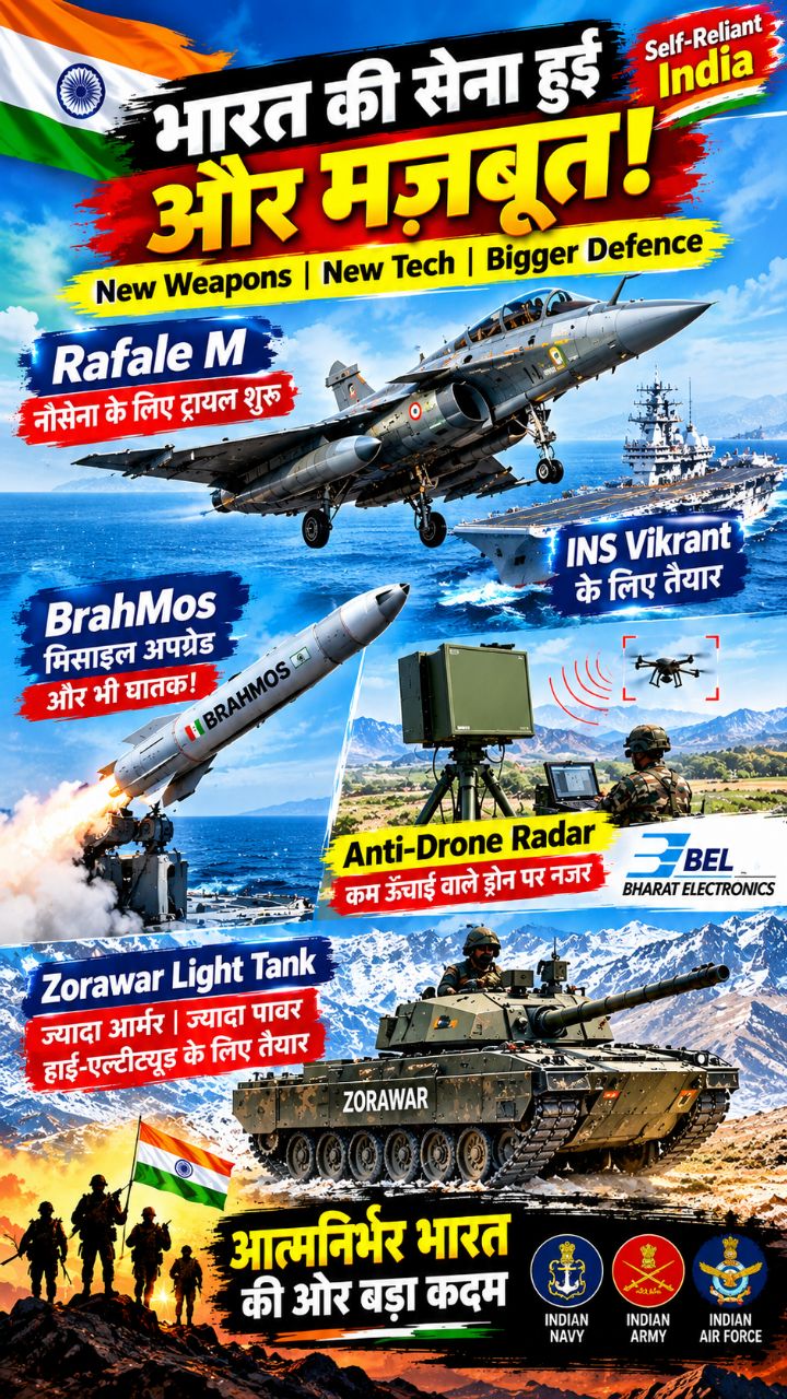 भारत की सेना हुई और ताकतवर! 🇮🇳 Rafale M, BrahMos, Anti-Drone Radar और Zorawar Tank | India's Defn