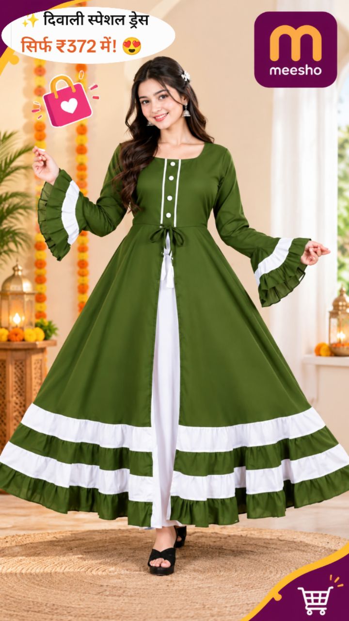 😍 ₹372 Green Dress 💚 Buy Now 👇 https://www.meesho.com/s/p/9wp9ps?utm_source=s_cc #Meesho #GreenDr