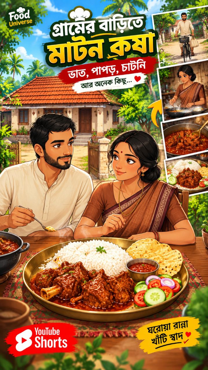 গ্রামের বাড়িতে জমজমাট মাটন কষা রান্না 😍 | Bengali Village Cooking | Food Universe #Shorts