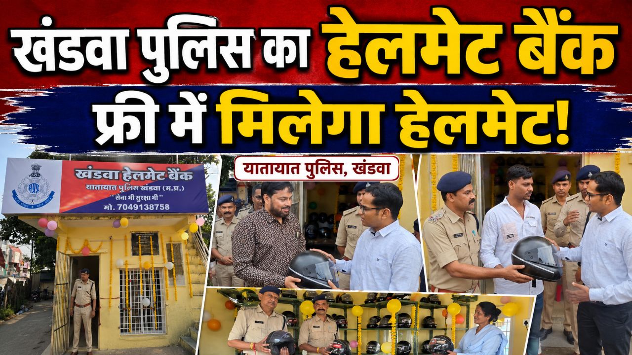 खंडवा पुलिस की अनोखी पहल! शुरू किया हेलमेट बैंक, यहां मिलेगा फ्री हेलमेट