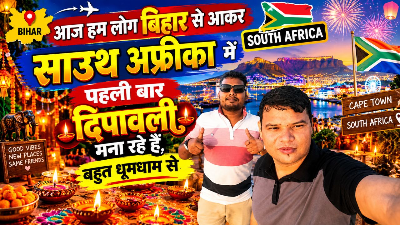 एक बढ़िया सा थंबनेल बना के दो जिसमें लिखा हो आज हम लोग बिहार से आकर साउथ अफ्रीका में
पहली बार दिपाव