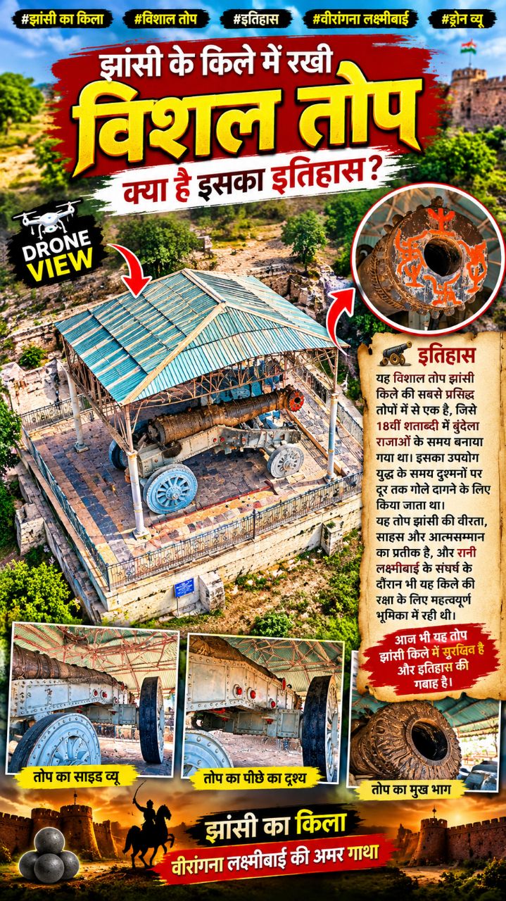 रानी लक्ष्मीबाई के किले की ऐतिहासिक तोप 😍 | Jhansi Fort History #JhansiFort #VishalTop