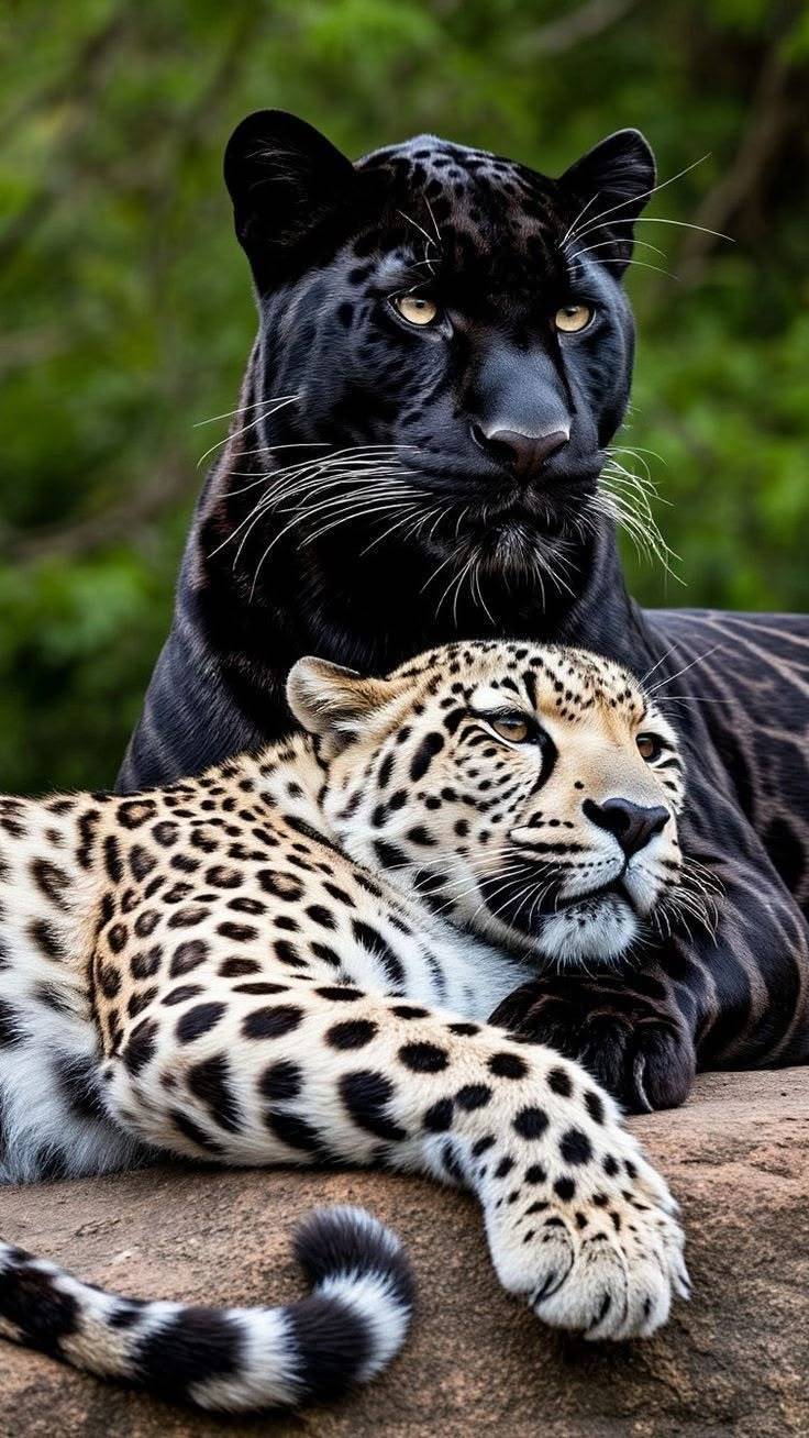 The Majestic Black Panther & Spotted Leopard 🐆❤️