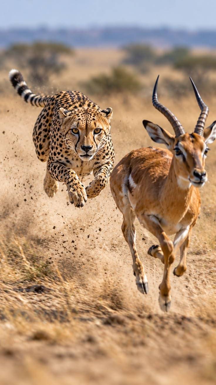Cheetah Chasing Impala on the African Savannah